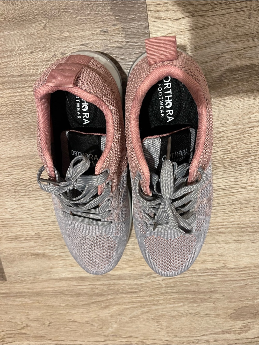 Orthora Women's Pink & Gray Knit Walking Sneakers